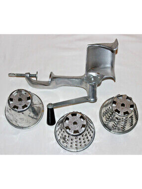 Vintage Saladmaster Manual Food Processor Slicer Shredder Hand Crank 3 Cones